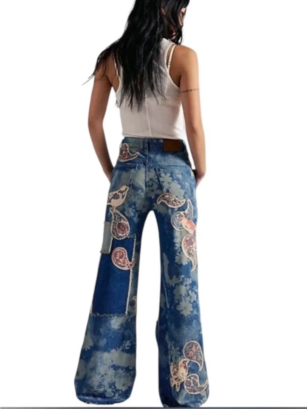 Free People Flying High  Patched  Wide-Leg Jeans  24